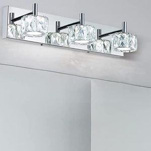 Kinyota crystal and stainless steel bathroom vanity light fightures.